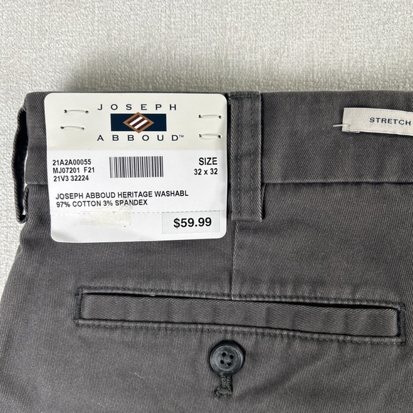 JOSEPH ABOUD Heritage Chino‎ Mens Size 32x32 Dark Gray Stretch, Flat Front NWT - Picture 10 of 12